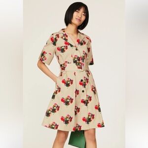 Adam Lippes Collective Tan Printed Shirtdress, size 4, Perfect for Day to Night